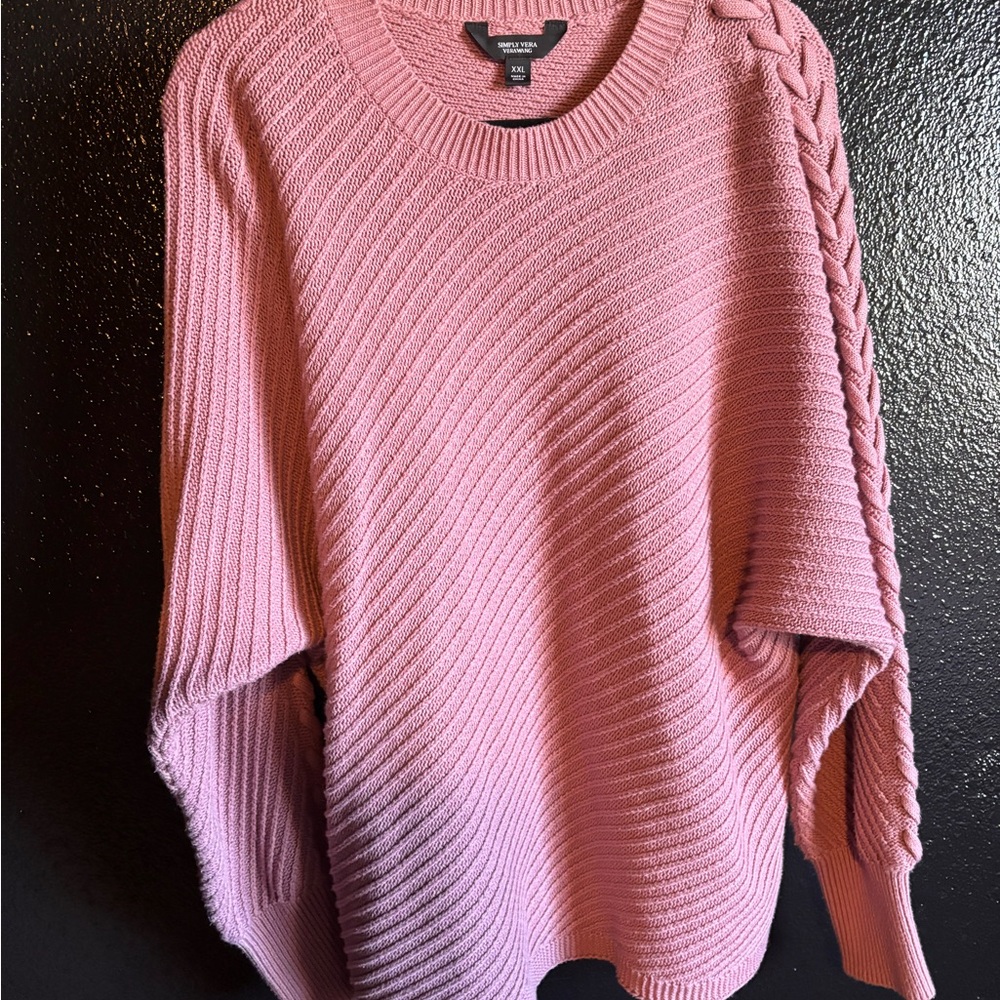 Simply Vera Vera Wang Pink Braided Sleeve Sweater